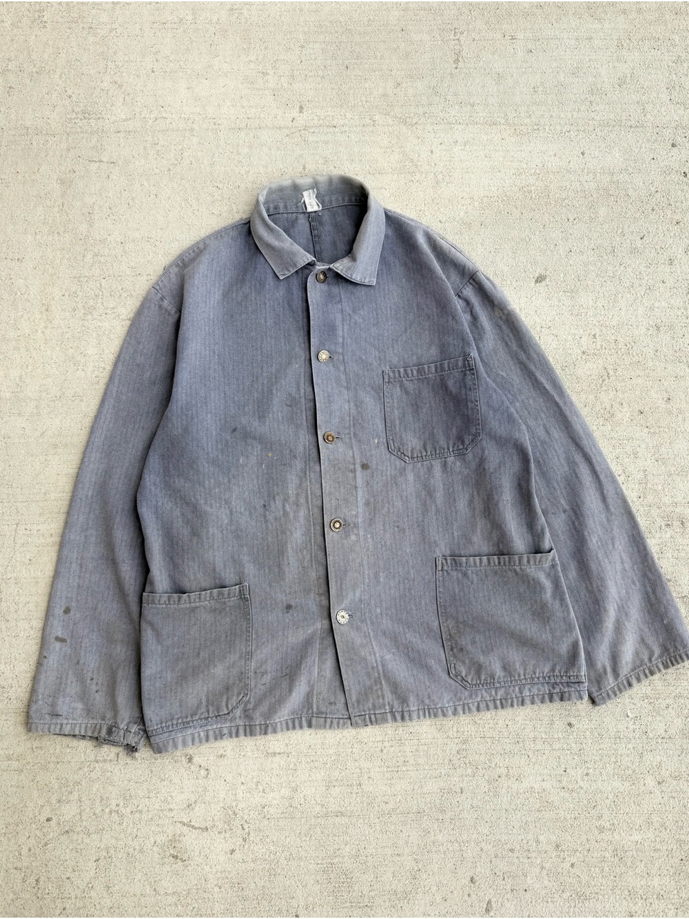 Vintage 50s 60s Light Wash Czech HBT Chore Jacket with metal laurel buttons